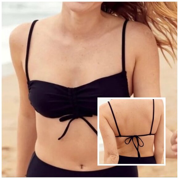 Aerie XXS Ruched Bandeau Tie back bikini top in black NW - Picture 1 of 8